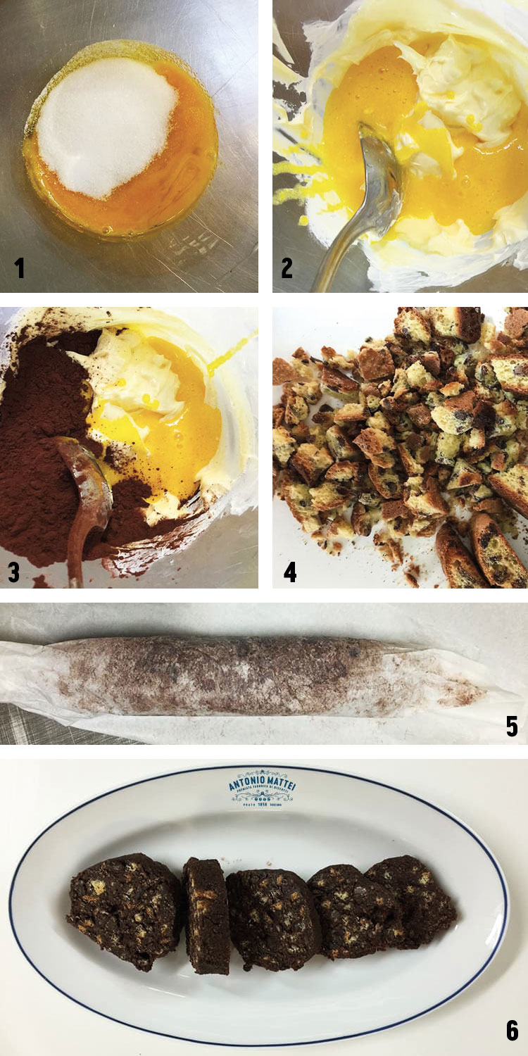 The "salami" using Antonio Mattei biscuits with dark chocolate